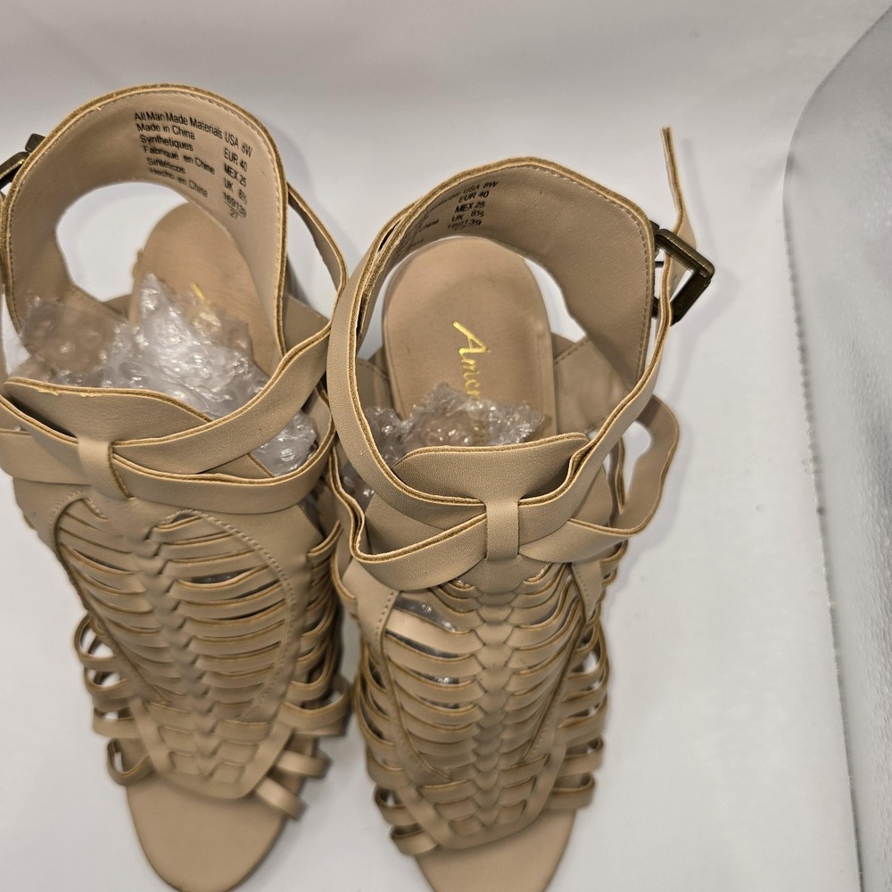 A New Day Sandals Womens Size 8 W Beige Strappy Gladiator Block Heel Shoes - Picture 5 of 8